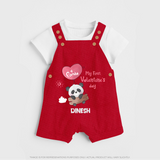 My First Valentine's Day - A Heartwarming Celebration Customized Dungaree Set For Kids With Name - RED - 0 - 5 Months Old (Chest 18")