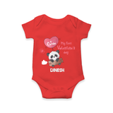 My First Valentine's Day - A Heartwarming Celebration Customized Romper For Babies With Name - RED - 0 - 3 Months Old (Chest 16")