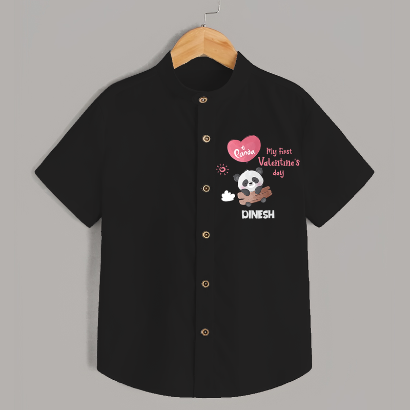 My First Valentine's Day - A Heartwarming Celebration Customized Shirt For Kids With Name - BLACK - 0 - 6 Months Old (Chest 23")