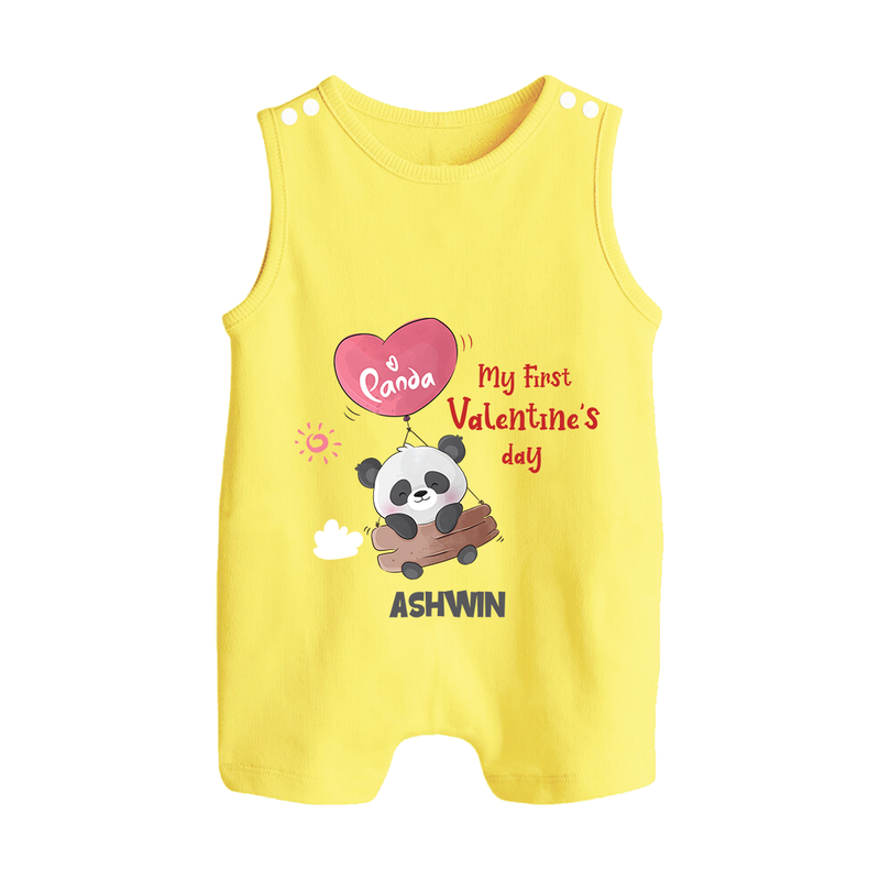 My First Valentine's Day - A Heartwarming Celebration Customized Romper Suit For Babies With Name - PASTEL YELLOW - 0 - 5 Months Old (Chest 18")