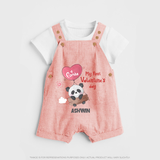 My First Valentine's Day - A Heartwarming Celebration Customized Dungaree Set For Kids With Name - PEACH - 0 - 5 Months Old (Chest 18")