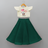 My First Valentine's Day - A Heartwarming Celebration Customized Crop Top And Skirt For Kids With Name - BOTTLE GREEN - 6 - 9 Months Old (Chest 20" , Frock Waist 20")