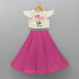 My First Valentine's Day - A Heartwarming Celebration Customized Crop Top And Skirt For Kids With Name - FUSCHIA - 6 - 9 Months Old (Chest 20" , Frock Waist 20")