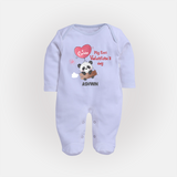 My First Valentine's Day - A Heartwarming Celebration Customized Sleep Suit For Babies With Name - BABY BLUE - New Born (Chest 7.5")