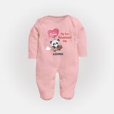 My First Valentine's Day - A Heartwarming Celebration Customized Sleep Suit For Babies With Name - BABY PINK - New Born (Chest 7.5")