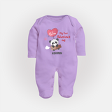 My First Valentine's Day - A Heartwarming Celebration Customized Sleep Suit For Babies With Name - LILAC - New Born (Chest 7.5")