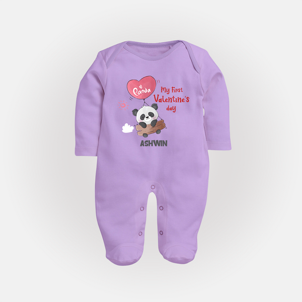 My First Valentine's Day - A Heartwarming Celebration Customized Sleep Suit For Babies With Name - LILAC - New Born (Chest 7.5")