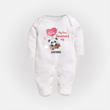 My First Valentine's Day - A Heartwarming Celebration Customized Sleep Suit For Babies With Name - WHITE - New Born (Chest 7.5")