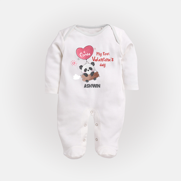 My First Valentine's Day - A Heartwarming Celebration Customized Sleep Suit For Babies With Name - WHITE - New Born (Chest 7.5")