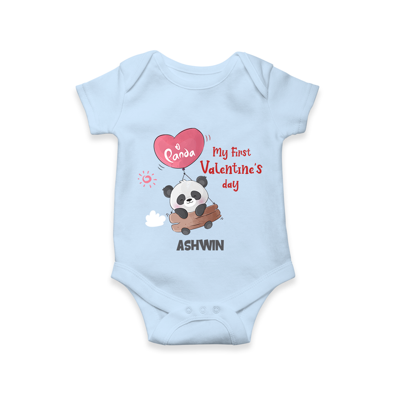 My First Valentine's Day - A Heartwarming Celebration Customized Romper For Babies With Name - BABY BLUE - 0 - 3 Months Old (Chest 16")