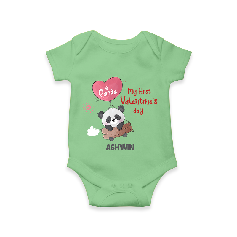 My First Valentine's Day - A Heartwarming Celebration Customized Romper For Babies With Name - GREEN - 0 - 3 Months Old (Chest 16")