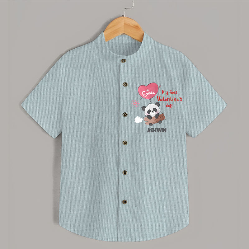 My First Valentine's Day - A Heartwarming Celebration Customized Shirt For Kids With Name - ARCTIC BLUE - 0 - 6 Months Old (Chest 23")