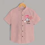 My First Valentine's Day - A Heartwarming Celebration Customized Shirt For Kids With Name - PEACH - 0 - 6 Months Old (Chest 23")