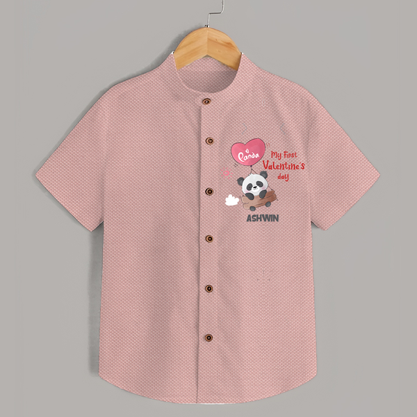 My First Valentine's Day - A Heartwarming Celebration Customized Shirt For Kids With Name - PEACH - 0 - 6 Months Old (Chest 23")