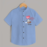 My First Valentine's Day - A Heartwarming Celebration Customized Shirt For Kids With Name - SKY BLUE - 0 - 6 Months Old (Chest 23")