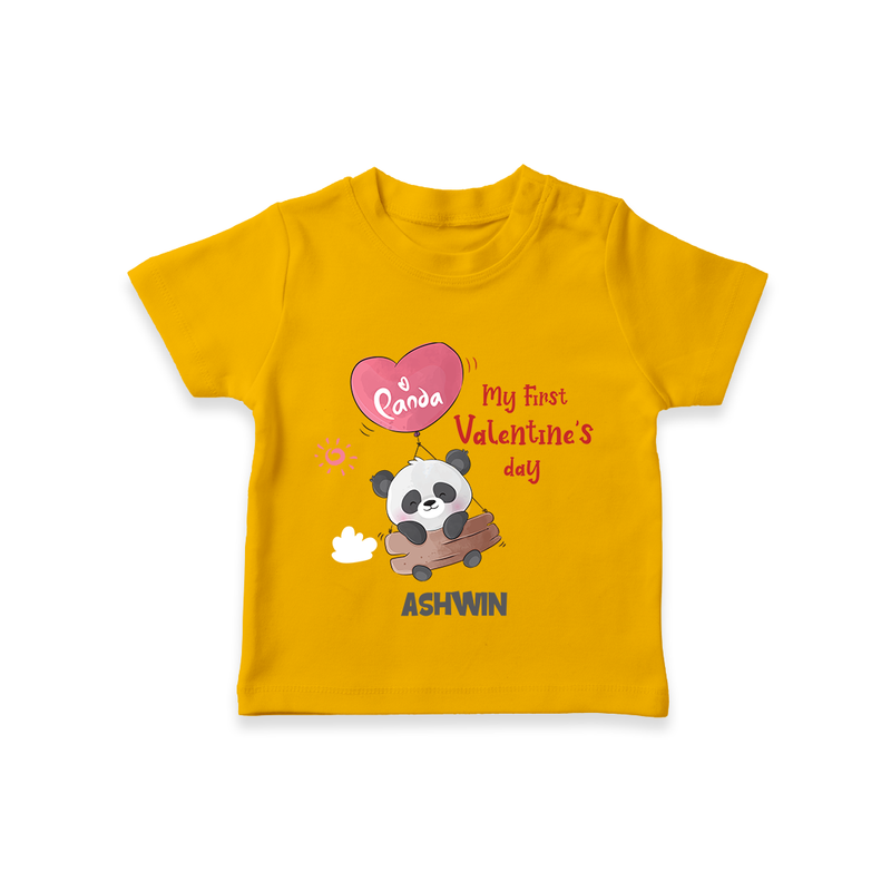 My First Valentine's Day - A Heartwarming Celebration Customized T-Shirt For Kids With Name - CHROME YELLOW - 0-5 Months Old (Chest 17")