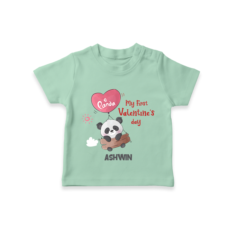 My First Valentine's Day - A Heartwarming Celebration Customized T-Shirt For Kids With Name - MINT GREEN - 0-5 Months Old (Chest 17")