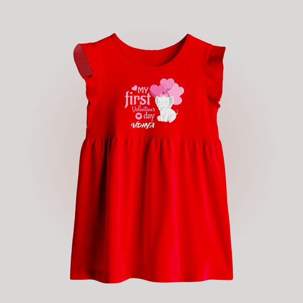 My First Valentine's Day - The Start of Something Beautiful Customized Baby Frock For Babies With Name - RED - 0 - 3 Months Old (Chest 17")