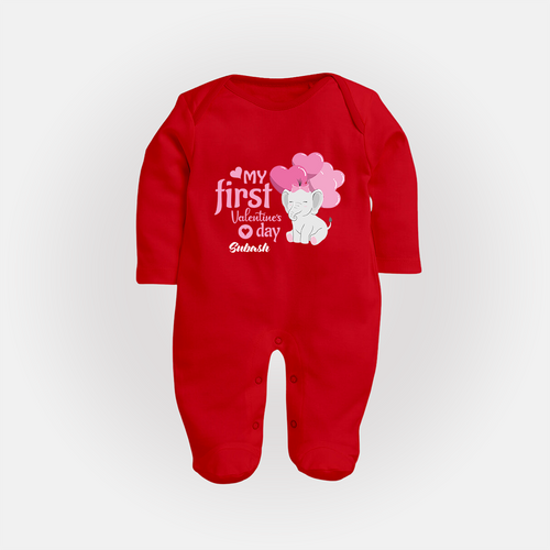 My First Valentine's Day - The Start of Something Beautiful Customized Sleep Suit For Babies With Name