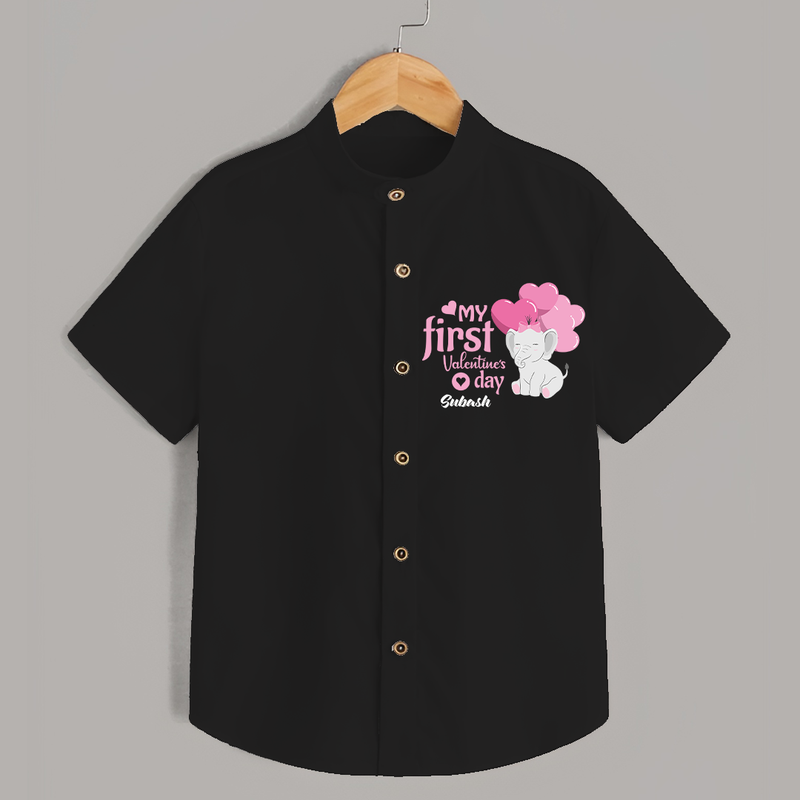 My First Valentine's Day - The Start of Something Beautiful Customized Shirt For Kids With Name - BLACK - 0 - 6 Months Old (Chest 23")