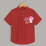 My First Valentine's Day - The Start of Something Beautiful Customized Shirt For Kids With Name - RED - 0 - 6 Months Old (Chest 23")