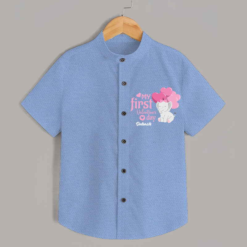 My First Valentine's Day - The Start of Something Beautiful Customized Shirt For Kids With Name - SKY BLUE - 0 - 6 Months Old (Chest 23")