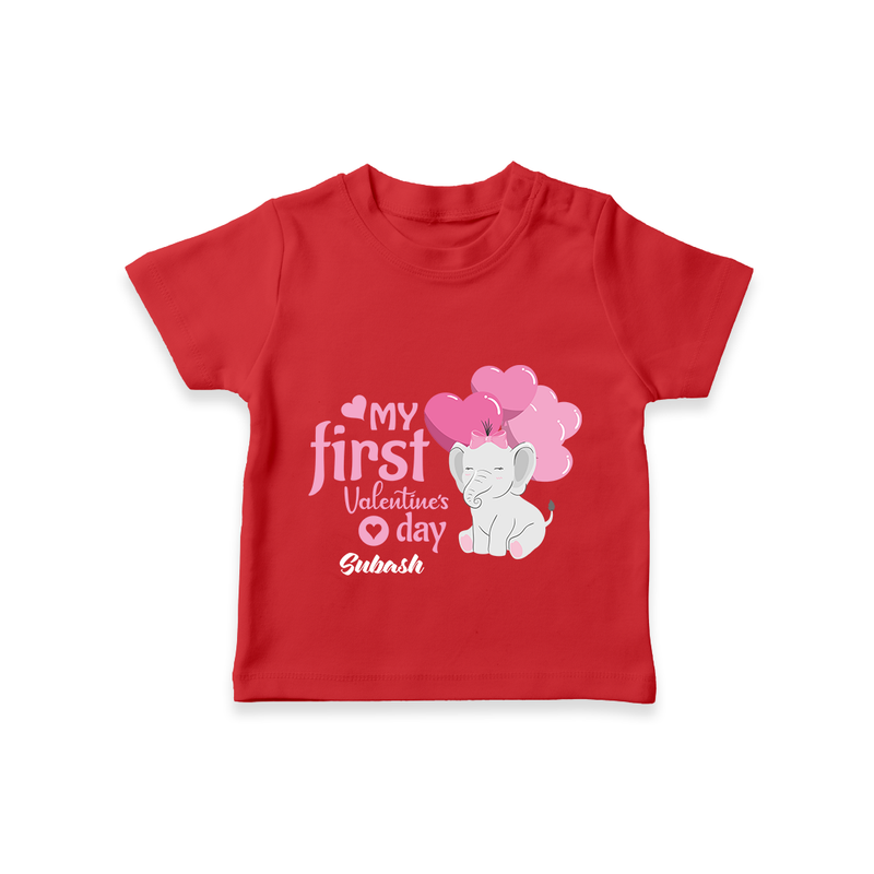 My First Valentine's Day - The Start of Something Beautiful Customized T-Shirt For Kids With Name - RED - 0-5 Months Old (Chest 17")