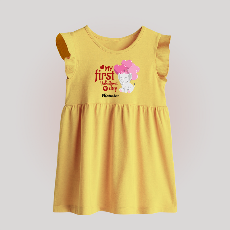 My First Valentine's Day - The Start of Something Beautiful Customized Baby Frock For Babies With Name - YELLOW - 0 - 3 Months Old (Chest 17")