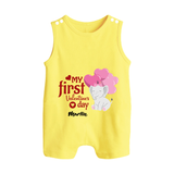 My First Valentine's Day - The Start of Something Beautiful Customized Romper Suit For Babies With Name - PASTEL YELLOW - 0 - 5 Months Old (Chest 18")