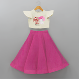 My First Valentine's Day - The Start of Something Beautiful Customized Crop Top And Skirt For Kids With Name - FUSCHIA - 6 - 9 Months Old (Chest 20" , Frock Waist 20")