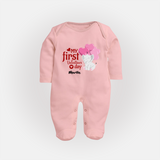 My First Valentine's Day - The Start of Something Beautiful Customized Sleep Suit For Babies With Name - BABY PINK - New Born (Chest 7.5")