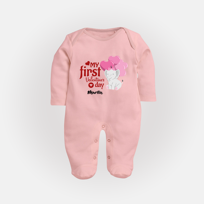 My First Valentine's Day - The Start of Something Beautiful Customized Sleep Suit For Babies With Name - BABY PINK - New Born (Chest 7.5")