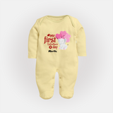 My First Valentine's Day - The Start of Something Beautiful Customized Sleep Suit For Babies With Name - PASTEL YELLOW - New Born (Chest 7.5")