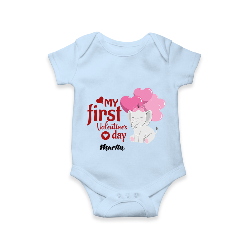 My First Valentine's Day - The Start of Something Beautiful Customized Romper For Babies With Name - BABY BLUE - 0 - 3 Months Old (Chest 16")