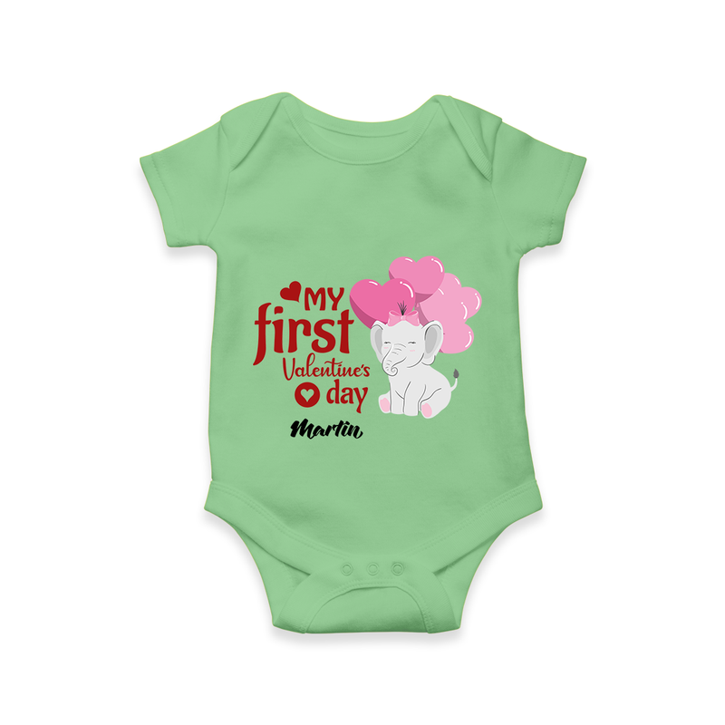 My First Valentine's Day - The Start of Something Beautiful Customized Romper For Babies With Name - GREEN - 0 - 3 Months Old (Chest 16")