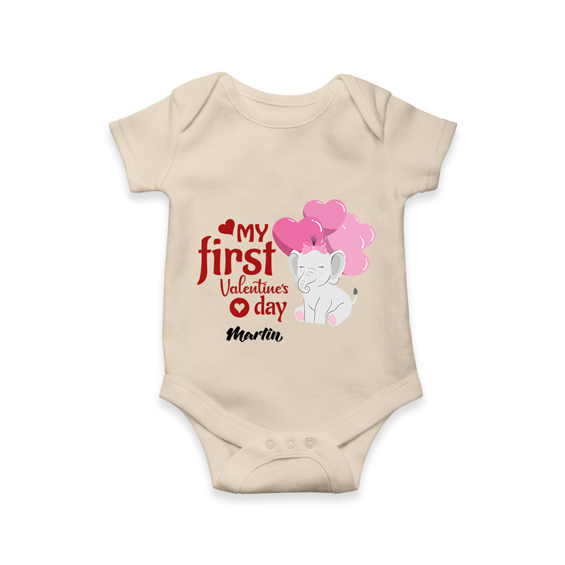 My First Valentine's Day - The Start of Something Beautiful Customized Romper For Babies With Name - IVORY - 0 - 3 Months Old (Chest 16")