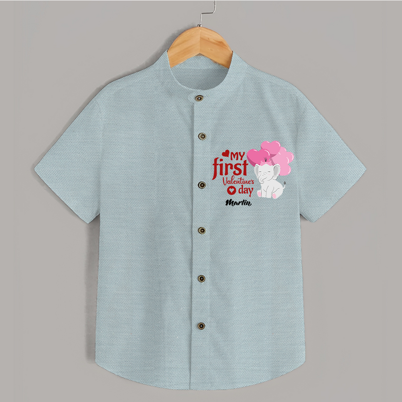 My First Valentine's Day - The Start of Something Beautiful Customized Shirt For Kids With Name - ARCTIC BLUE - 0 - 6 Months Old (Chest 23")