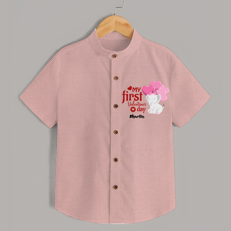 My First Valentine's Day - The Start of Something Beautiful Customized Shirt For Kids With Name - PEACH - 0 - 6 Months Old (Chest 23")