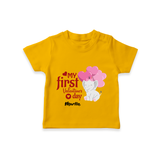 My First Valentine's Day - The Start of Something Beautiful Customized T-Shirt For Kids With Name - CHROME YELLOW - 0-5 Months Old (Chest 17")