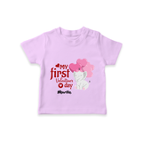 My First Valentine's Day - The Start of Something Beautiful Customized T-Shirt For Kids With Name - LILAC - 0-5 Months Old (Chest 17")