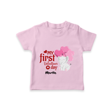 My First Valentine's Day - The Start of Something Beautiful Customized T-Shirt For Kids With Name - PINK - 0-5 Months Old (Chest 17")