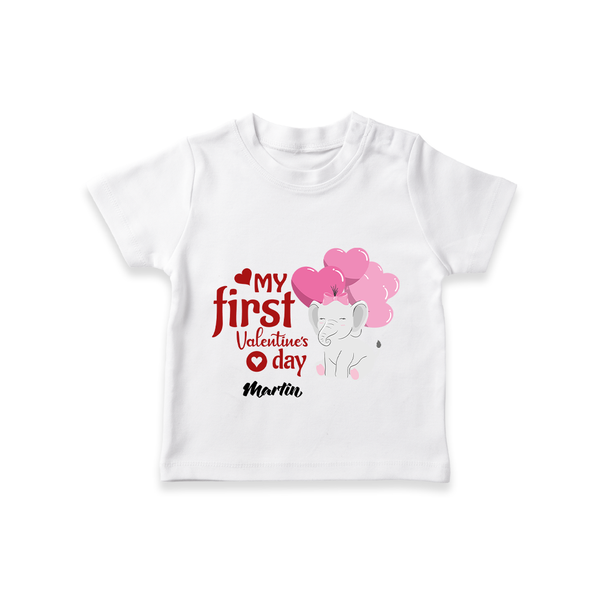 My First Valentine's Day - The Start of Something Beautiful Customized T-Shirt For Kids With Name - WHITE - 0-5 Months Old (Chest 17")