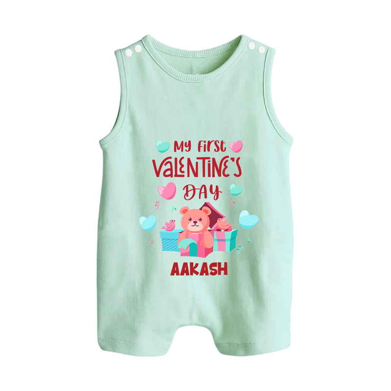 My First Valentine's Day - A Love Worth Celebrating Customized Romper Suit For Babies With Name - MINT GREEN - 0 - 5 Months Old (Chest 18")