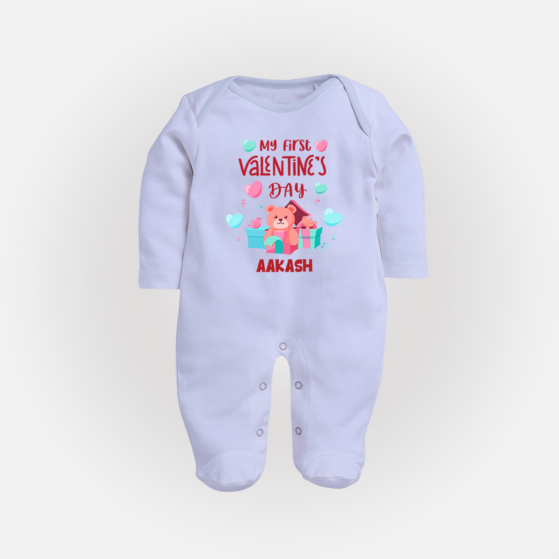 My First Valentine's Day - A Love Worth Celebrating Customized Sleep Suit For Babies With Name - BABY BLUE - New Born (Chest 7.5")