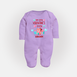 My First Valentine's Day - A Love Worth Celebrating Customized Sleep Suit For Babies With Name - LILAC - New Born (Chest 7.5")