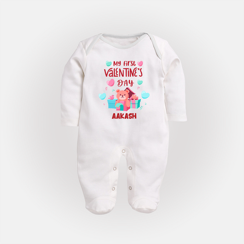 My First Valentine's Day - A Love Worth Celebrating Customized Sleep Suit For Babies With Name