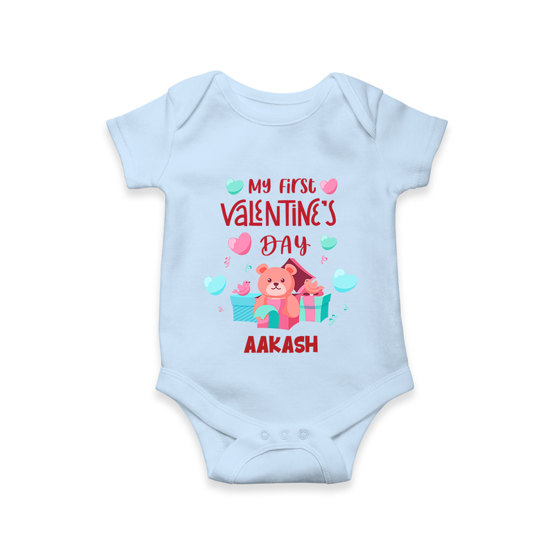 My First Valentine's Day - A Love Worth Celebrating Customized Romper For Babies With Name - BABY BLUE - 0 - 3 Months Old (Chest 16")