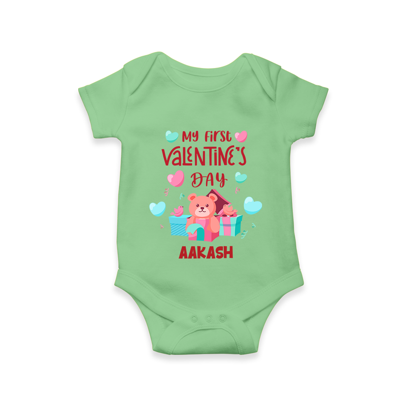 My First Valentine's Day - A Love Worth Celebrating Customized Romper For Babies With Name - GREEN - 0 - 3 Months Old (Chest 16")