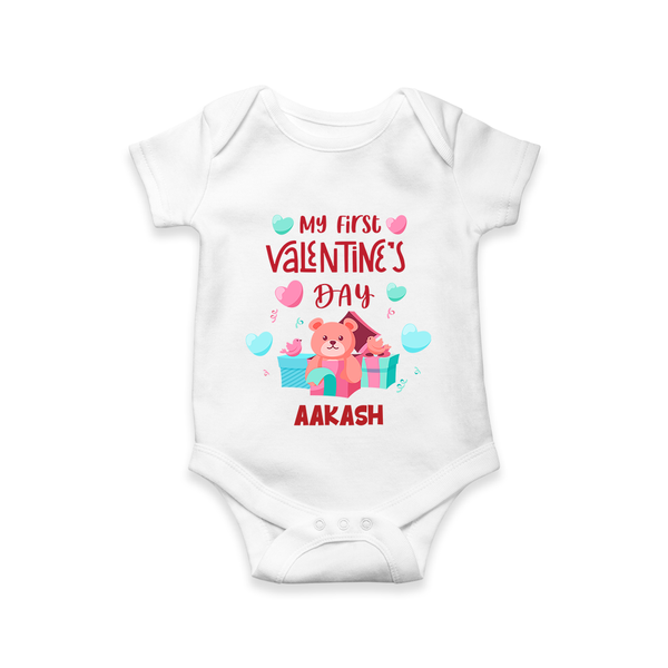 My First Valentine's Day - A Love Worth Celebrating Customized Romper For Babies With Name - WHITE - 0 - 3 Months Old (Chest 16")