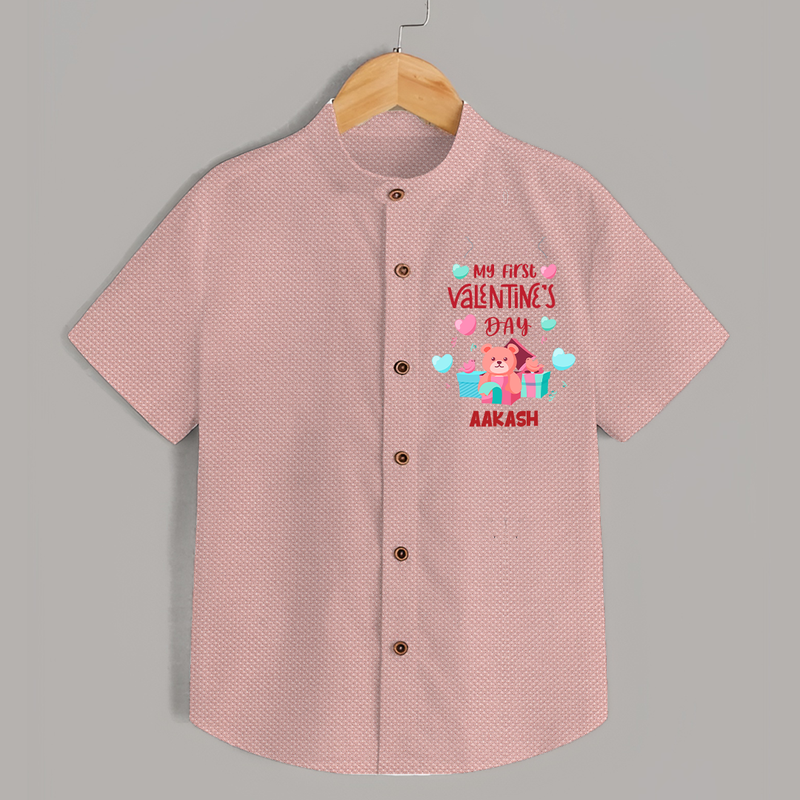 My First Valentine's Day - A Love Worth Celebrating Customized Shirt For Kids With Name - PEACH - 0 - 6 Months Old (Chest 23")